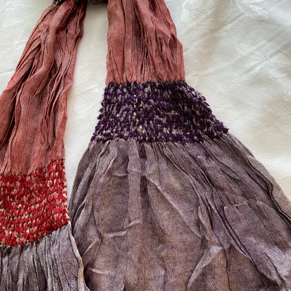 Coldwater Creek Gauzy Ruched Lightweight Fringed scarf